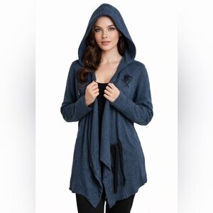 Netflix Shadow and Bone Gray Hooded Open Front Cardigan Medium Knit Sweater